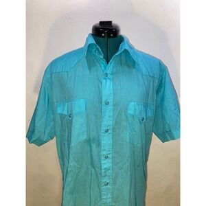 White Horse Mens Turquoise Blue Western Pearl Snap Short Sleeve Shirt Retro M